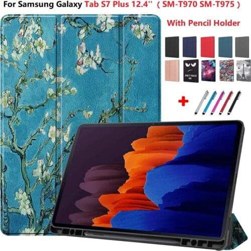 Ti-Folding Magnetic Smart Case For Samsung Galaxy Tab S7 Plus Case 12.4" With Pencil Holder 2020 SM-T970 T975 Slim Tablet Case
