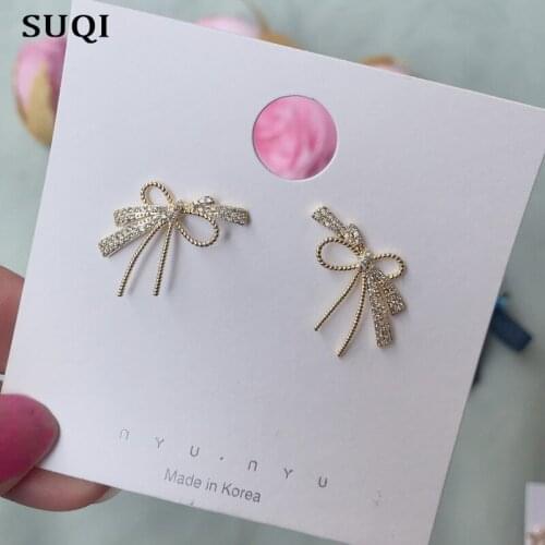 SUQI Fashion gold AAA Zircon bow Element Stud Earrings For Women party girl jewelry decoration non-toxic Earrings
