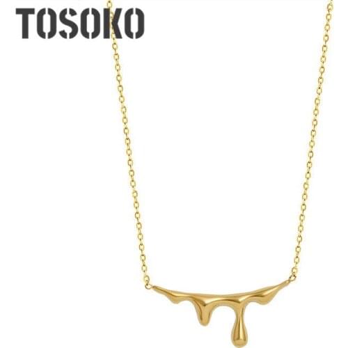 TOSOKO Stainless Steel Jewelry Water Drop Lava Pendant Necklace Female Clavicle Chain Cool Female Necklace BSP754