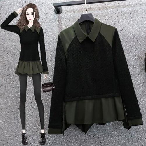 Knitted Stitch Long Sleeved Plus Size Korean Autumn Elegant Fashion Blouses And Tops WomenS Oversize Shirt Clothing 2021 Female
