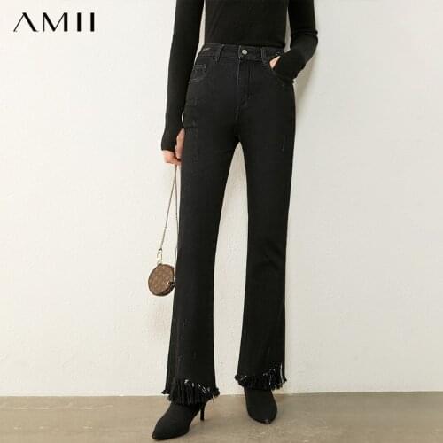Amii Minimalism Vintage Winter Womens Pants Fashion Causal Solid Tassel Long Female Jeans Streetwear Womens Jeans 12040912