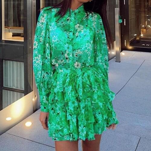 Boho Print Skirt Set Autumn Women Floral 2 Piece Sets Long Sleeve Shirt Ruffles Skirt Suit Casual Holiday Two Piece Outfits 2021