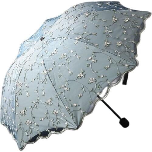 Woman Folding Umbrella Retro Ladies Lace Umbrella Rain Screen Embroidery Flowers Double Layer Sun Umbrellas Parapluie Gift SY337