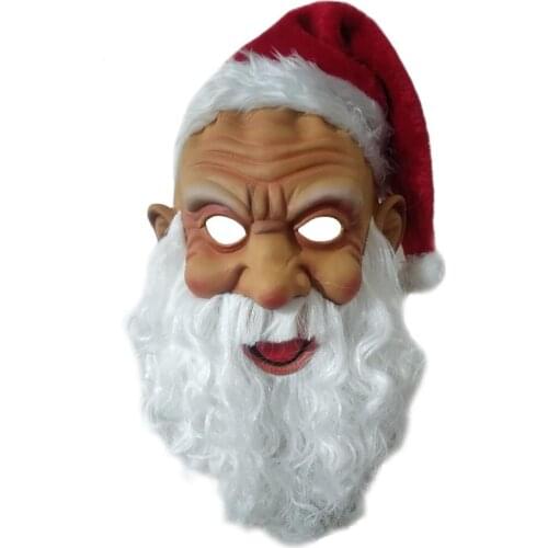 2021 Christmas Santa Claus Costume Latex Mask Outdoor Santa Claus Cosplay Christmas Party Cosplay Costume Dress Up Mask With Hat