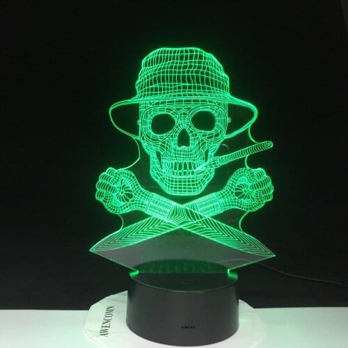 3D Night Light Led Nightlight 3D Hunter S Thompson Gonzo Journalism Touch Sensor Skull Man for Office Decor Lamp