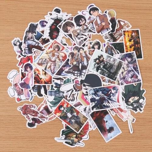 50PCS/Pack Attack on Titan Cartoon Anime PVC Waterproof Stickers Laptop Fridge Skateboard Suitcase DIY Graffiti Sticker
