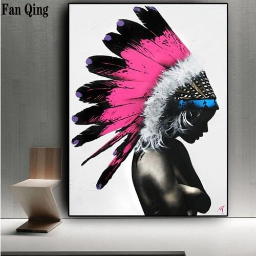 5d diy diamond painting Indian woman feather cross stitch full round mosaic diamond embroidery Nude art of rhinestones painting