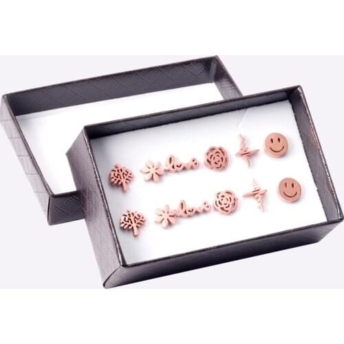 6Pair/Box Stainless Steel Earrings Rose Gold Women/Girl Ear Studs Fashion Jewelry Punk Ear Stud For Gift Jewelry Accessories