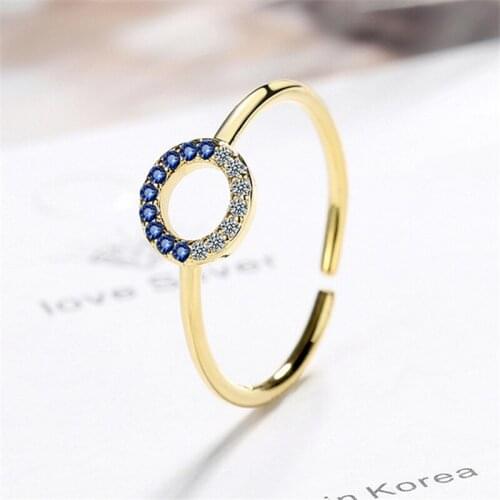Free Shipping Hollow Round Evil Eyes Engagement Rings For Women 925 Real Silver Blue Cubic Stone Golden Open Ring aneis feminino