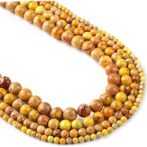 Yellow Sea Sediment Jasper Beads 6mm 8mm 10mm Reaglite Round Imperial Impression Stone, 15" Full Strand, Wholesale