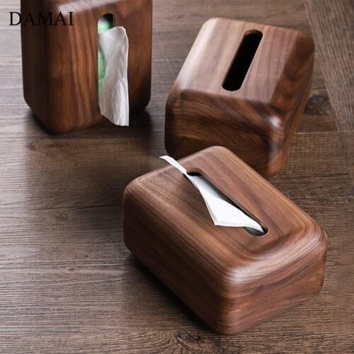 Black Walnut Tissue Box Cover Japanese Simple Decorative Natural Solid Wood Napkin Holder Living Room Desktop Paper Towel Boxes