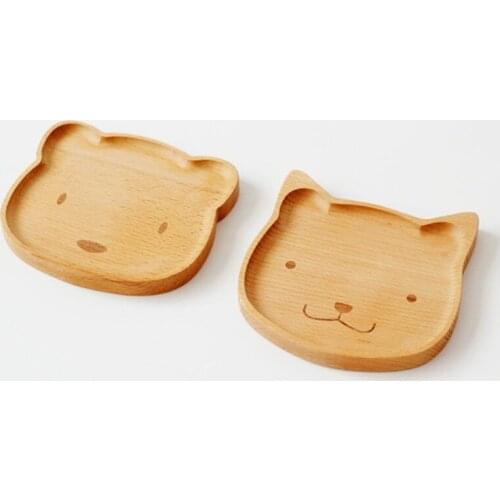 Wooden Tableware Cute Rabbit / Bear Solid Wood BowlCartoon Pattern Food Fruit Dish Tray