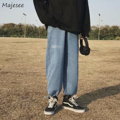 Jeans for Men Loose Joggers Denim Chic All-match Print Simple Fashion Students Streetwear Hip-hop High Quality Vintage Korean BF