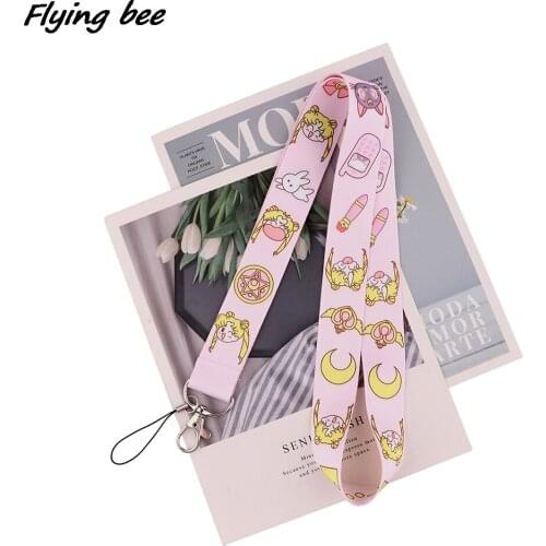 Flyingbee Anime Magic Moon Girl Cat Cartoon Personality Key Chain Lanyard Neck Strap For USB Badge Holder DIY Hang Rope X2027