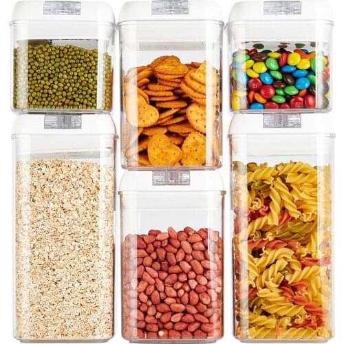 Airtight Cereal food Storage Container Plastic Canister Sets for Kitchen Counter Clear Kitchen Pantry Organization jar