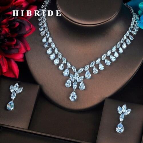 HIBRIDE Beauty Flower Design Dubai Jewelry Sets For Women Bride Necklace Set Wedding Dress Accessories Anniversary Gifts N-379