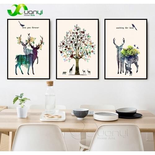 Canvas Nordic Deer Abstract Poster Oil Paintings Nodic Animal Canvas Print Home Decoraction Wall Pictures For Kids Room Unframed