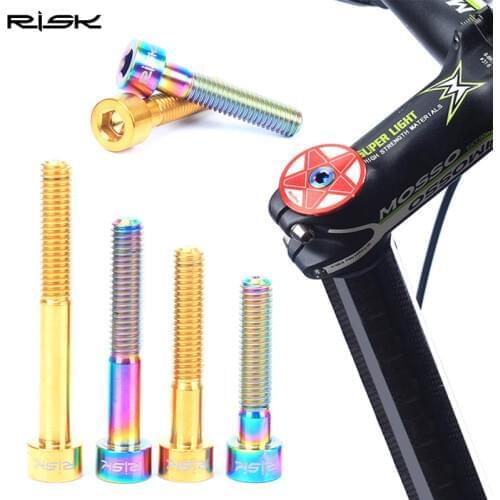 Risk Titanium Ti Bike Bicycle Aheadset Headset Stem Top Cap Cover Fixing Bolt Screw for Star Nut Hex Head M6x30mm 35mm 40mm 50mm