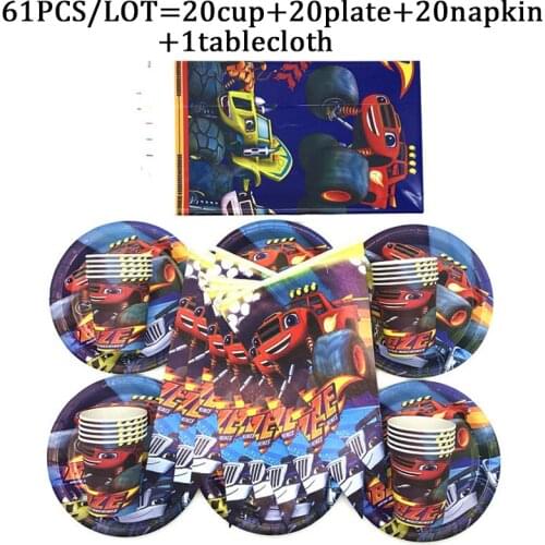 Disney Blaze And Machines Car Birthday Party Decorations Banners Flag Baby Shower Tablecloth Cup Plates Tableware Party Supplies