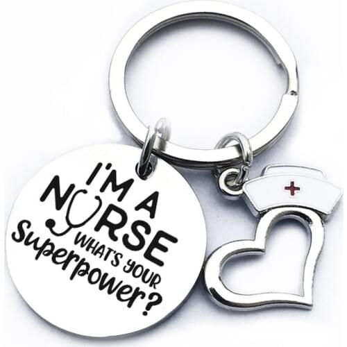 Fashion Stainless Steel I'm a Nurse Pendant Keychain Hospital Nurse Day Keyring Gift Women Bag Charm Key Ring Holder Jewelry