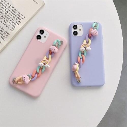 Cute Candy Rainbow Clouds Bracelet Soft Case For Vivo V20SE X27 X50 X60 V15 Pro Y19 Y17 Y15 Y12 Y51 2020 Y50 Y20 Z5X Y85 S9 S7