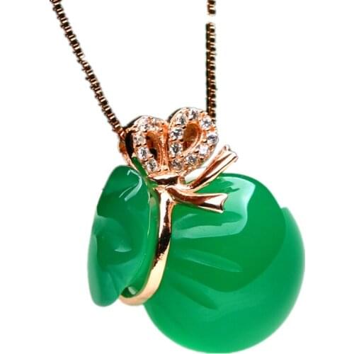 Natural Jade Agate Blessing Bag Pendant 925 Silver Necklace Fashion Charm Jewelry Amulet Gifts for Women Her