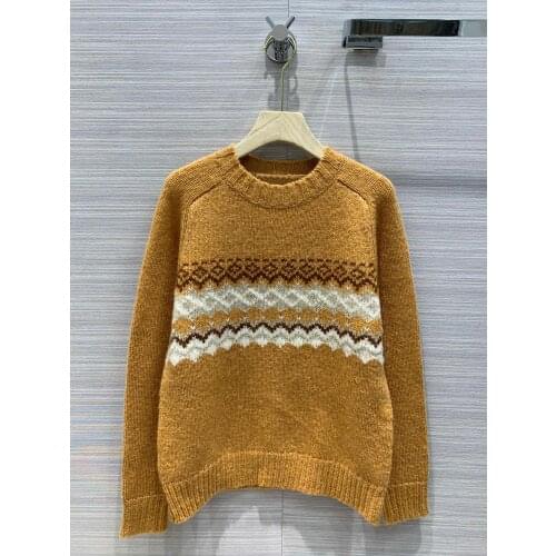 New ladies fashion 2021 long sleeve sexy retro intarsia sweater 1109