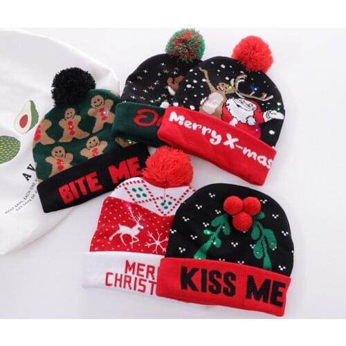 New Arrivals Christmas Knitted Hat Kids & Adult Skullies Beanies Plush Ball Woolen Warm Winter Hat Women Children Hats and Caps
