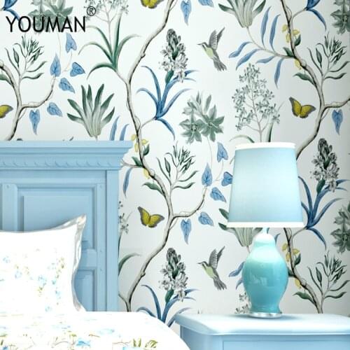 Wallpaper Youman Vintage American country fresh 3d garden flower and bird bedroom living room TV background non-woven wallpaper