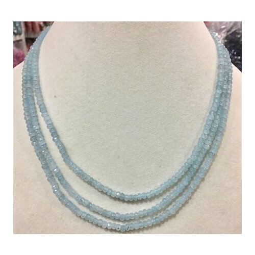 3 row 2X4 mm New Genuine top facial aquamarine bead necklace 17-19"