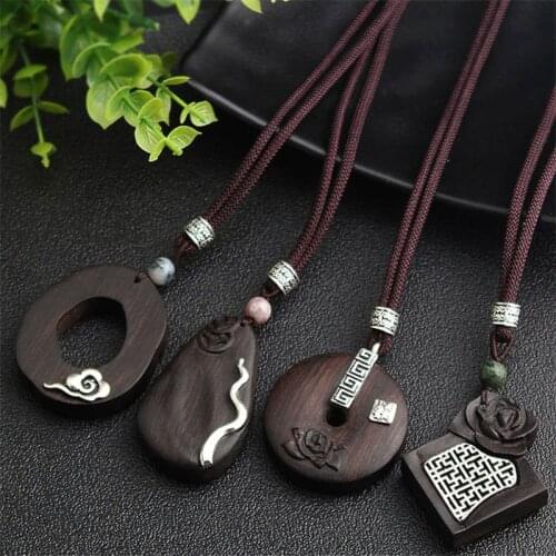 2021 New Men Women Necklace Handmade Vintage Resin Wood Statement Necklaces & Pendants Long Rope Wooden Necklace Gift Souvenir