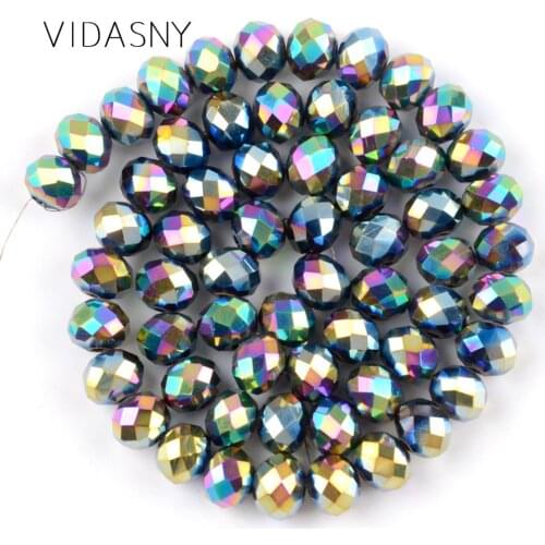 Natural Stone Plated Multicolor AB Faceted Glass Crystal Beads For Jewelry Making 4mm-12mm Spacer Loose Beads Diy Bracelet 15