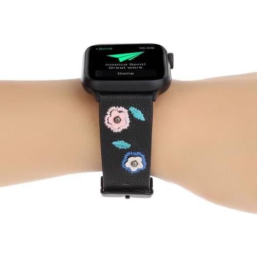 Hot For Apple Watch Strap 2 3 4 5 6 SE Wrist Watch 38mm 40mm 42mm 44mm Lychee Embroidered Leather Strap Women Wristband Watch
