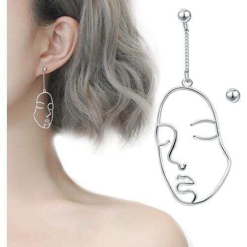 925 Sterling Silver Face Bead Drop Asymmetry Earrings For Women Party Gifts Brinco boucles d'oreilles 925 Jewelry EH211