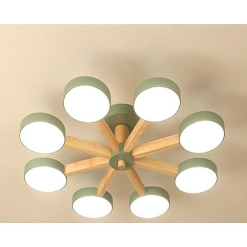 220V LED Chandelier With Metal Lampshade For Living Room Modern White Lustre Wooden Bedroom Lighting Simple Mounted Chandeliers