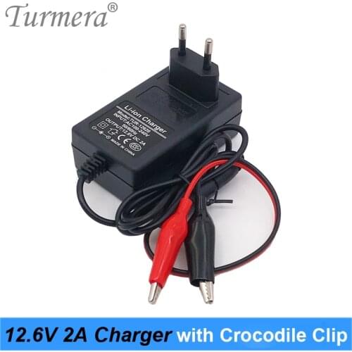 Turmera 12V 12.6V 2A Lithium Battery Charger with Crocodile Clip for 12V Lead Acid Battery 7Ah 10Ah20Ah Motorcycle Power Charger