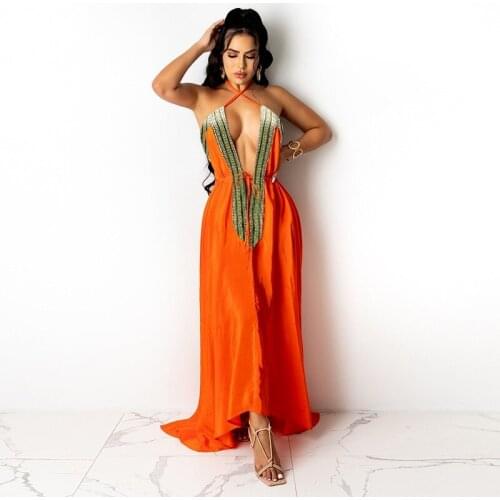 2021 Summer Fashion Dress Luxury Embroidered V Neck Bandage Lace Sling Long Skirt Womens Elegant Retro Sexy Open Back Dress New