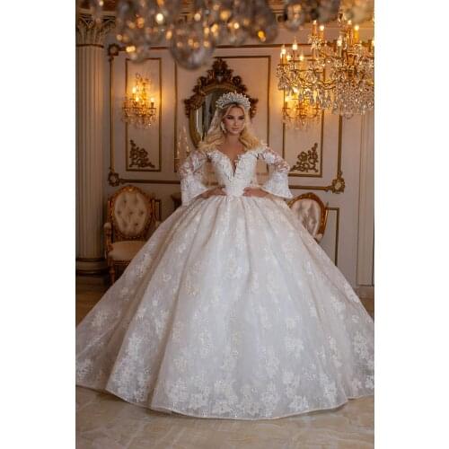 2021 Designer Off Shoulder Lace A Line Wedding Dresses Long Sleeves Plus Size Arabic Style Bridal Paryt Gowns Vestidos De Novia