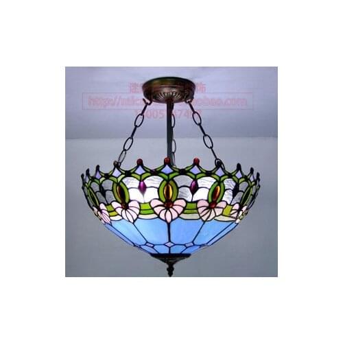 16inch European Mediterranean tiffany retro pendant light color Stained Glass bedroom dining room lampE27 110-240V