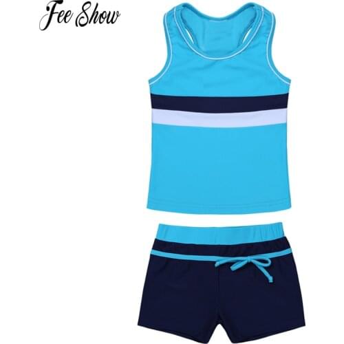 2PCS Girls Tankini Swimsuit Swimwear Set Tops with Bottoms Bathing Suit Exercise Outfits for Swimming Surfing and Holiday