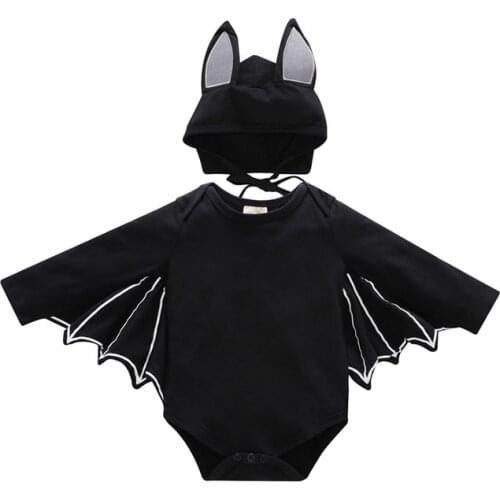2018 Newborn Baby Clothing Toddler Baby Boys Girls Halloween Black Bat Cosplay Costume Long Sleeve Romper Hat Outfits Set