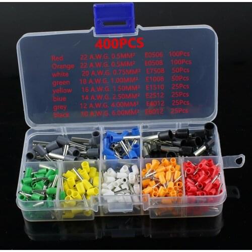 400pcs 8 Size 8 Color Wire Copper Crimp Connector Insulated Cord Pin End Terminal Kit Set