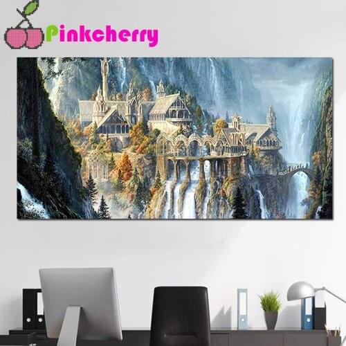 5D Diamond Painting Mountain Peak Castle Waterfall Full Drill Square Round DIY Cross Stitch Rhinestone Embroidery Mosaic k1043
