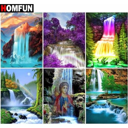 HOMFUN Full Square/Round Drill 5D DIY Diamond Painting "Waterfall landscape" Embroidery Cross Stitch 5D Home Decor Gift