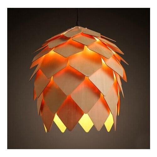 American Multilayer Pine cone led hanging lamp Wooden modern pendant lighting wood chips Round cord pendant light