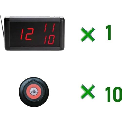 Queue Wireless Calling System1 Host LED Screen Digital Display Receiver + 10 Pager Transmitters for Restaurant Hotel