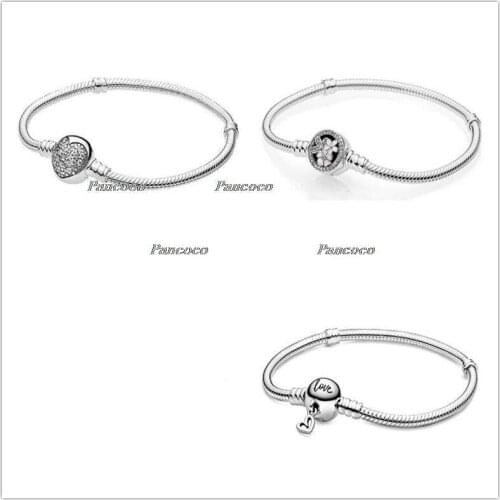 925 Sterling Silver Moments Freehand Heart Clasp Snake Chain Bracelet Bangle Fit Bead Charm Diy Fashion Jewelry