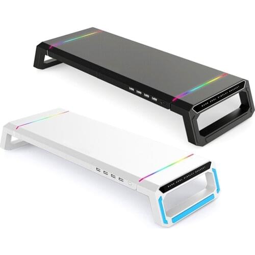 RGB Desktop Monitor Holder 4 USB 2.0 Universal Laptop Stand Base Monitor Stand Riser with Storage