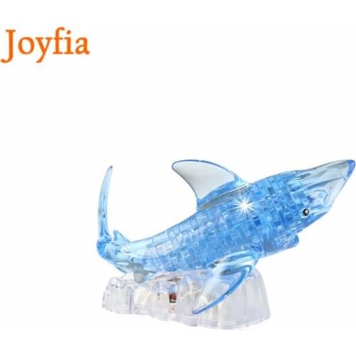 Kids Puzzle Toys 3D Crystal Puzzle Shark with Flash Light DIY Fish Model Building Jigsaw Educational Toys for Children Adult