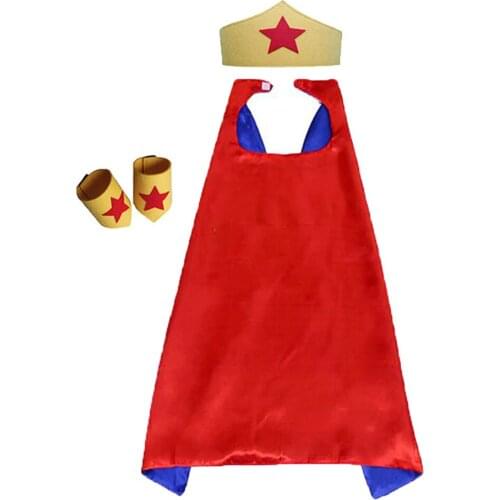 Kids Super Hero Costume Accessories Hero Cape Cuff Crown Halloween Carnival Pageant Dress Up Child Size